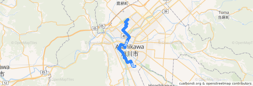 Mapa del recorrido [80]春光6条・医大線 de la línea  en Асахикава.