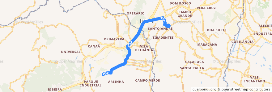 Mapa del recorrido 908 Areinha / T.Campo Grande de la línea  en Microrregião Vitória.