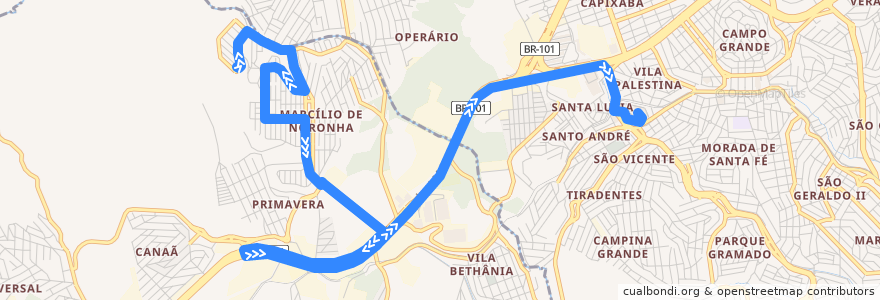 Mapa del recorrido 912 Marcílio de Noronha / T.Campo Grande de la línea  en Região Metropolitana da Grande Vitória.