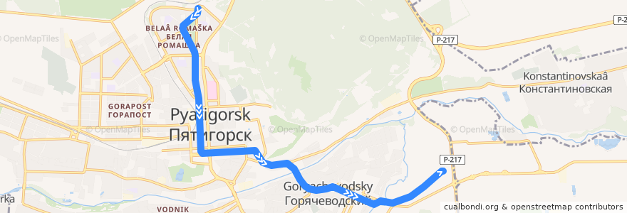 Mapa del recorrido Белая ромашка - улица Георгиевская de la línea  en Pyatigorsk.