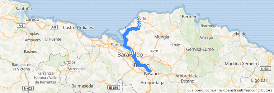 Mapa del recorrido L1 Plentzia → Etxebarri de la línea  en Bizkaia.