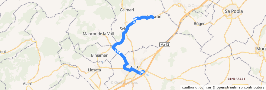 Mapa del recorrido Bus 332: Inca Hospital → Moscari de la línea  en Raiguer.