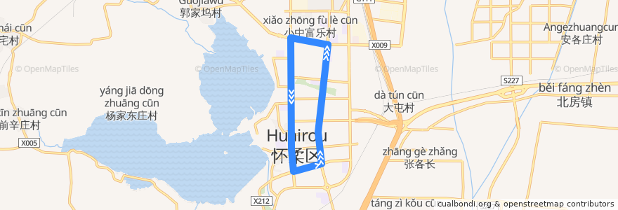 Mapa del recorrido H61 外环 后横街->怀柔商业街东口 de la línea  en منطقه هوایروو.