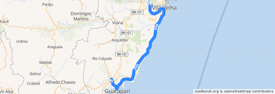 Mapa del recorrido 063/0 Guarapari - Vitória de la línea  en Região Metropolitana da Grande Vitória.