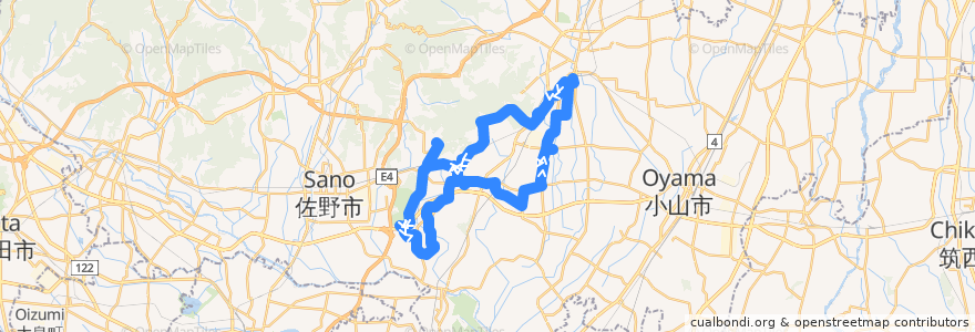 Mapa del recorrido 栃木市ふれあいバス岩舟線東回り de la línea  en Tochigi.