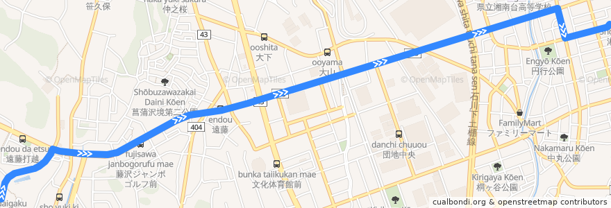 Mapa del recorrido 湘23 遠藤経由 湘南台駅西口行き de la línea  en 藤沢市.