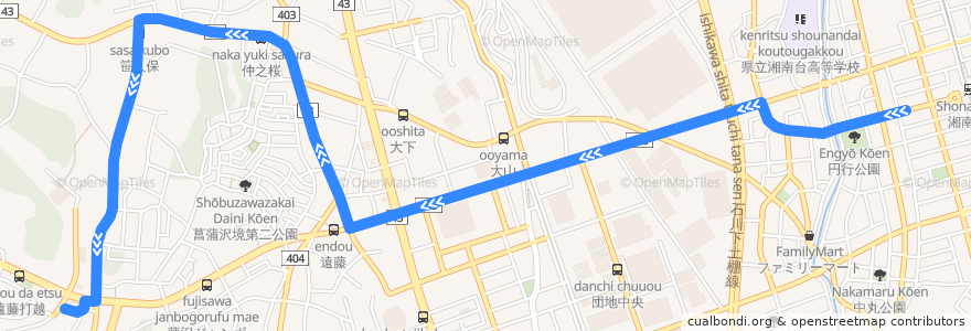 Mapa del recorrido 湘24 遠藤・笹久保経由 慶応大学前 de la línea  en 藤沢市.