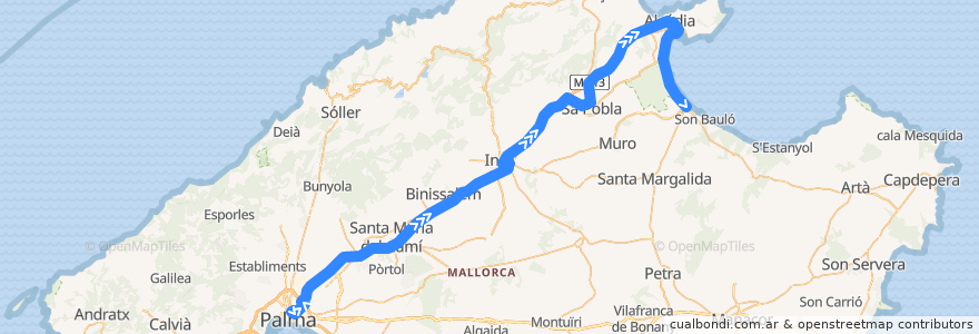 Mapa del recorrido Bus 351: Palma → Alcúdia → Platja de Muro de la línea  en Raiguer.