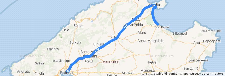 Mapa del recorrido Bus 351: Palma → Alcúdia → Platja de Muro (per Autopista) de la línea  en Raiguer.