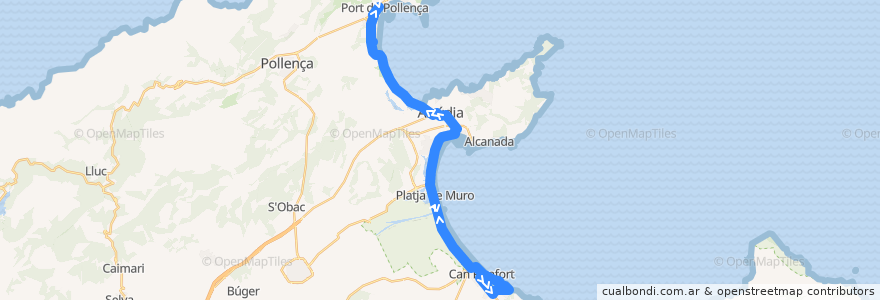 Mapa del recorrido Bus 352: Port de Pollença → Can Picafort de la línea  en Illes Balears.