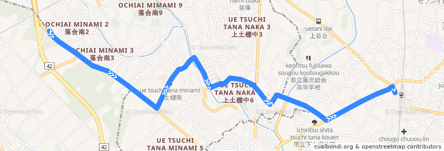 Mapa del recorrido 長43 長坂上→上土棚団地前→長後駅西口 de la línea  en Präfektur Kanagawa.