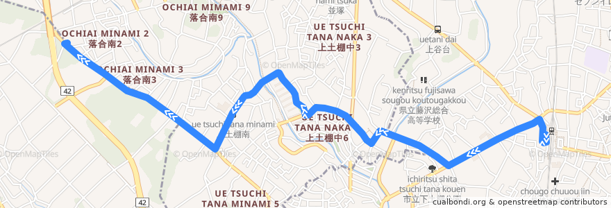 Mapa del recorrido 長43 長後駅西口→上土棚団地前→長坂上 de la línea  en Kanagawa Prefecture.