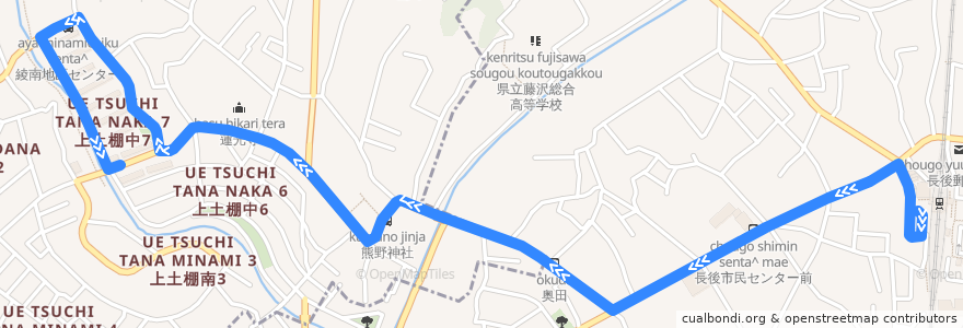 Mapa del recorrido 長44 長後駅西口→上土棚団地前→綾南会館 de la línea  en Kanagawa Prefecture.