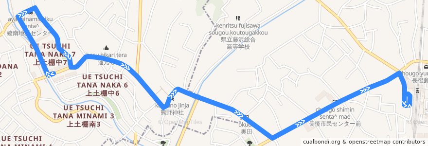 Mapa del recorrido 長44 綾南会館→上土棚団地前→長後駅西口 de la línea  en Prefettura di Kanagawa.