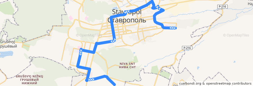 Mapa del recorrido Автобус №32A: 204 квартал - 566 квартал de la línea  en Stavropol.