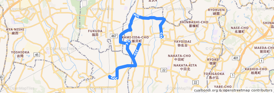 Mapa del recorrido い08 いずみ野→いちょう団地→長後駅 de la línea  en Wilayah Kanagawa.