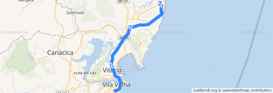 Mapa del recorrido 551 Terminal Jacaraípe/Terminal Vila Velha de la línea  en Região Metropolitana da Grande Vitória.