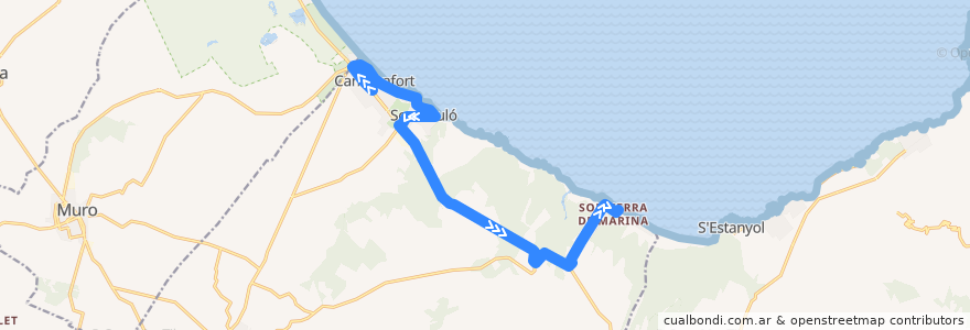 Mapa del recorrido Bus 392: Can Picafort → Son Serra de Marina de la línea  en Îles Baléares.