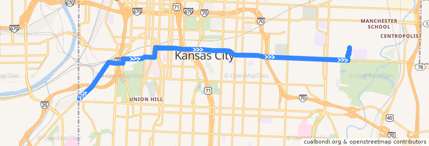 Mapa del recorrido Bus 23: 31st & Southwest → Blue Valley Park de la línea  en Kansas City.