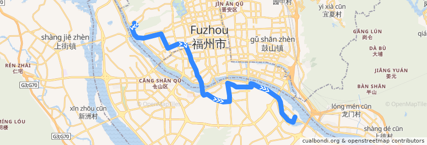 Mapa del recorrido Fuzhou Bus 307 (southbound) de la línea  en 福州市.