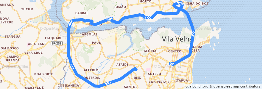 Mapa del recorrido 514 Terminal Vila Velha / Terminal Ibes via Terceira Ponte / Beira Mar de la línea  en Região Metropolitana da Grande Vitória.