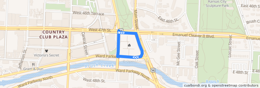 Mapa del recorrido 40 - Crossroads-Plaza de la línea  en Kansas City.