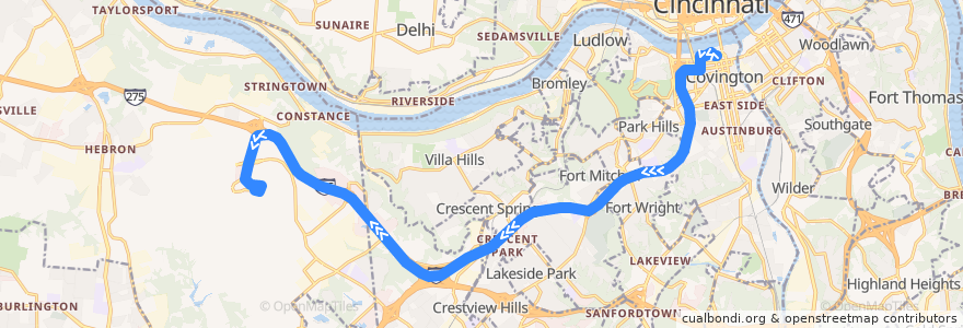 Mapa del recorrido Airporter de la línea  en Kentucky.