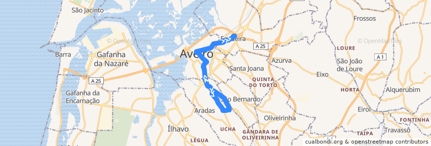 Mapa del recorrido Linha 9: Esgueira => Aradas de la línea  en Aveiro.