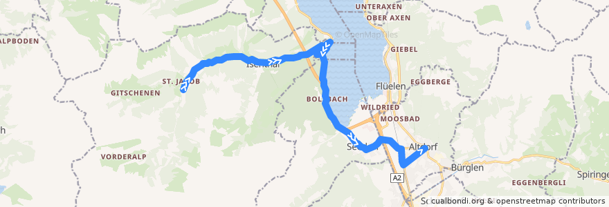 Mapa del recorrido Bus 405: Isenthal, Seilbahn St. Jakob => Altdorf UR, Post de la línea  en Uri.