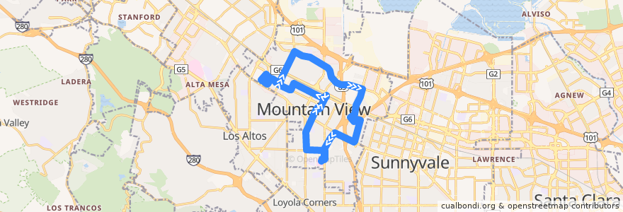Mapa del recorrido Mountain View Community Shuttle: Gray/Clockwise (weekdays) de la línea  en Mountain View.