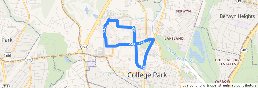 Mapa del recorrido Shuttle-UM 115: Orange de la línea  en College Park.