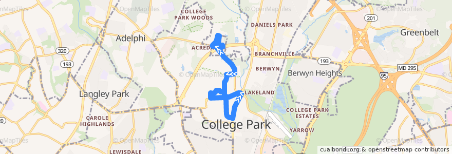 Mapa del recorrido Shuttle-UM 116: Purple de la línea  en College Park.