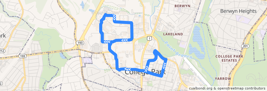 Mapa del recorrido Shuttle-UM 122: Green de la línea  en Prince George's County.