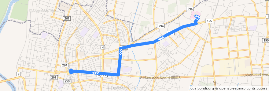 Mapa del recorrido 茨急バス 友愛記念病院⇒古河第一高校⇒古河駅東口 de la línea  en 古河市.