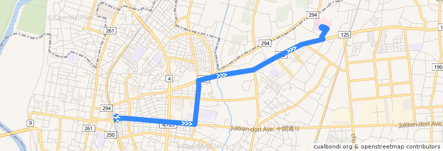 Mapa del recorrido 茨急バス 古河駅東口⇒古河第一高校⇒友愛記念病院 de la línea  en 古河市.