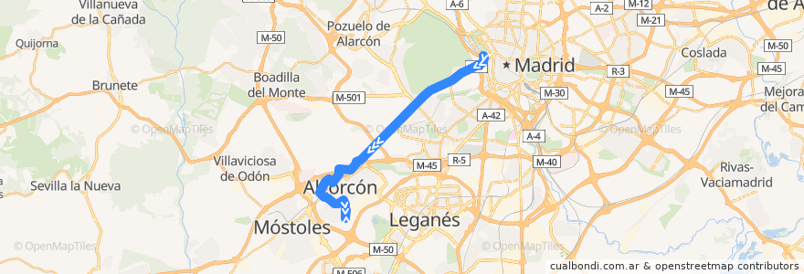 Mapa del recorrido Bus 516: Madrid - Alcorcón de la línea  en Comunidad de Madrid.