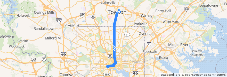 Mapa del recorrido CityLink Red: University of Maryland Transit Center de la línea  en مریلند.