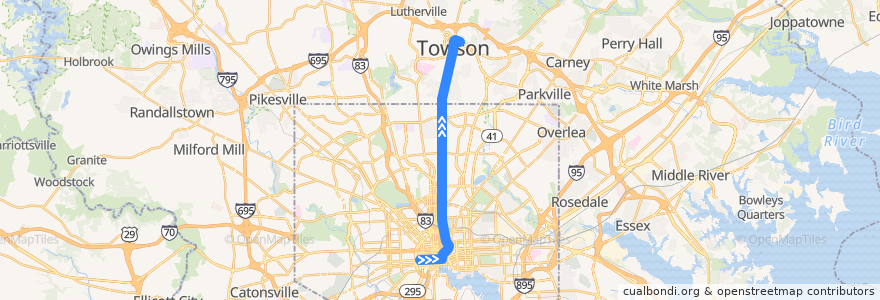 Mapa del recorrido CityLink Red: Towson Town Center de la línea  en Мэриленд.