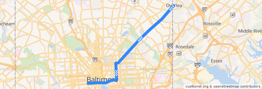 Mapa del recorrido CityLink Brown: University of Maryland Medical Center de la línea  en Балтимор.