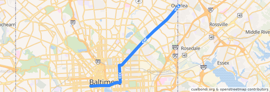 Mapa del recorrido CityLink Brown: University of Maryland Medical Center de la línea  en Baltimore.
