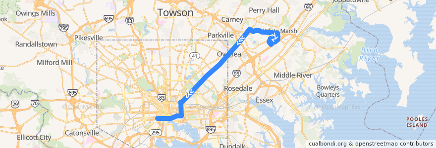 Mapa del recorrido CityLink Brown: University of Maryland Medical Center de la línea  en Maryland.