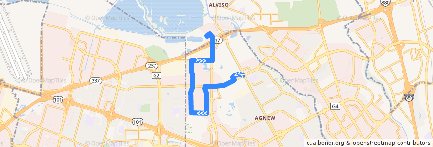 Mapa del recorrido VTA 823: Great America Amtrak/ACE => America Center (mornings) de la línea  en Santa Clara.