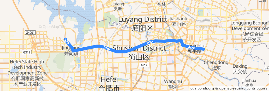 Mapa del recorrido 3路 de la línea  en Hefei.