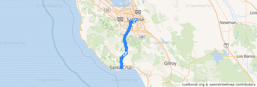 Mapa del recorrido SCMTD 17: Downtown San Jose => San Jose Diridon => Scotts Valley Drive => Cavallaro Transit Center => Santa Cruz (weekdays) de la línea  en Калифорния.