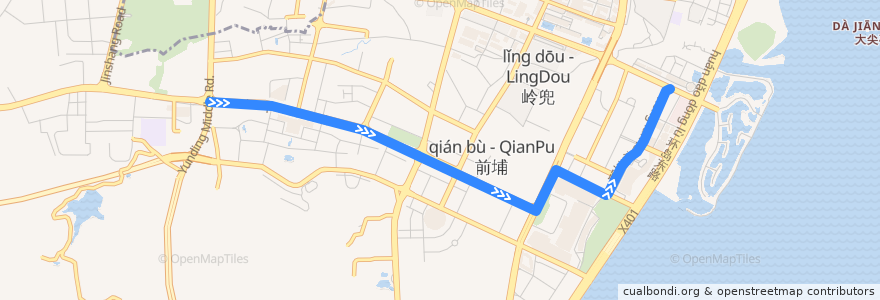 Mapa del recorrido bus 98 de la línea  en 莲前街道.