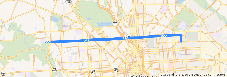 Mapa del recorrido CityLink Gold: Berea (Baltimore Cemetery) de la línea  en Baltimore.