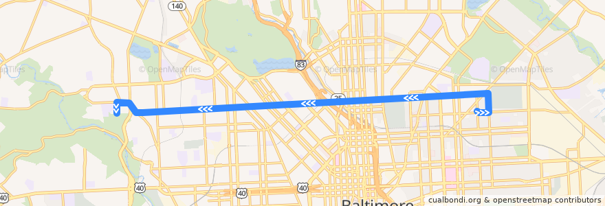 Mapa del recorrido CityLink Gold: Walbrook Junction de la línea  en Baltimore.