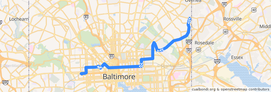 Mapa del recorrido CityLink Pink: West Baltimore de la línea  en Балтимор.