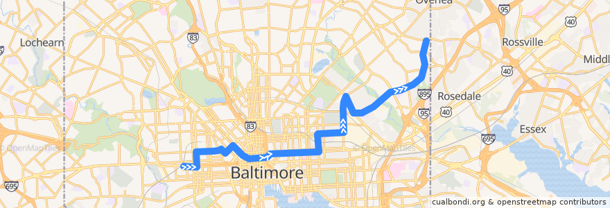 Mapa del recorrido CityLink Pink: Cedonia de la línea  en Baltimore.