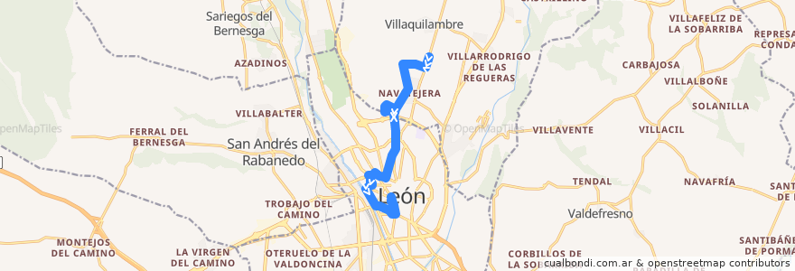 Mapa del recorrido Altollano → Santo Domingo de la línea  en León.